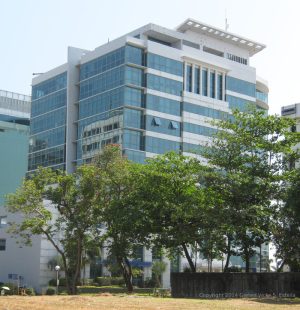 View of Alpap II as seen from the vacant lot at the corner of Trade Avenue and Acacia Ave.