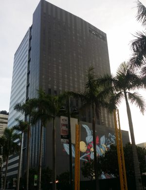 The BGC Corporate Center looks like two separate buildings, a white one and a black one, put together. Shown here is mainly the black side as seen from the sidewalk adjacent to One Serendra along 11th Ave. midway between 30th St. and 32nd St.