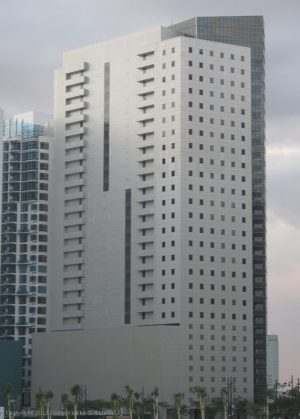 The Bonifacio One Technology Tower is the light-gray building in the foreground. It was shot from along 28 St. between 4th Avenue and 5th Ave.