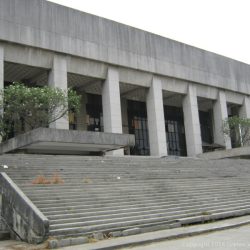 Manila Film Center as seen from the side of Philippine International Convention Center (PICC) while walking on the sidewalk of Atang Dela Rama St.