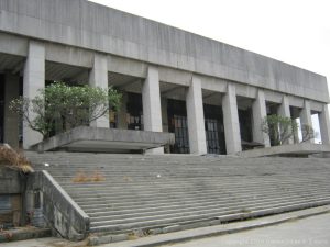 Manila Film Center as seen from the side of Philippine International Convention Center (PICC) while walking on the sidewalk of Atang Dela Rama St.